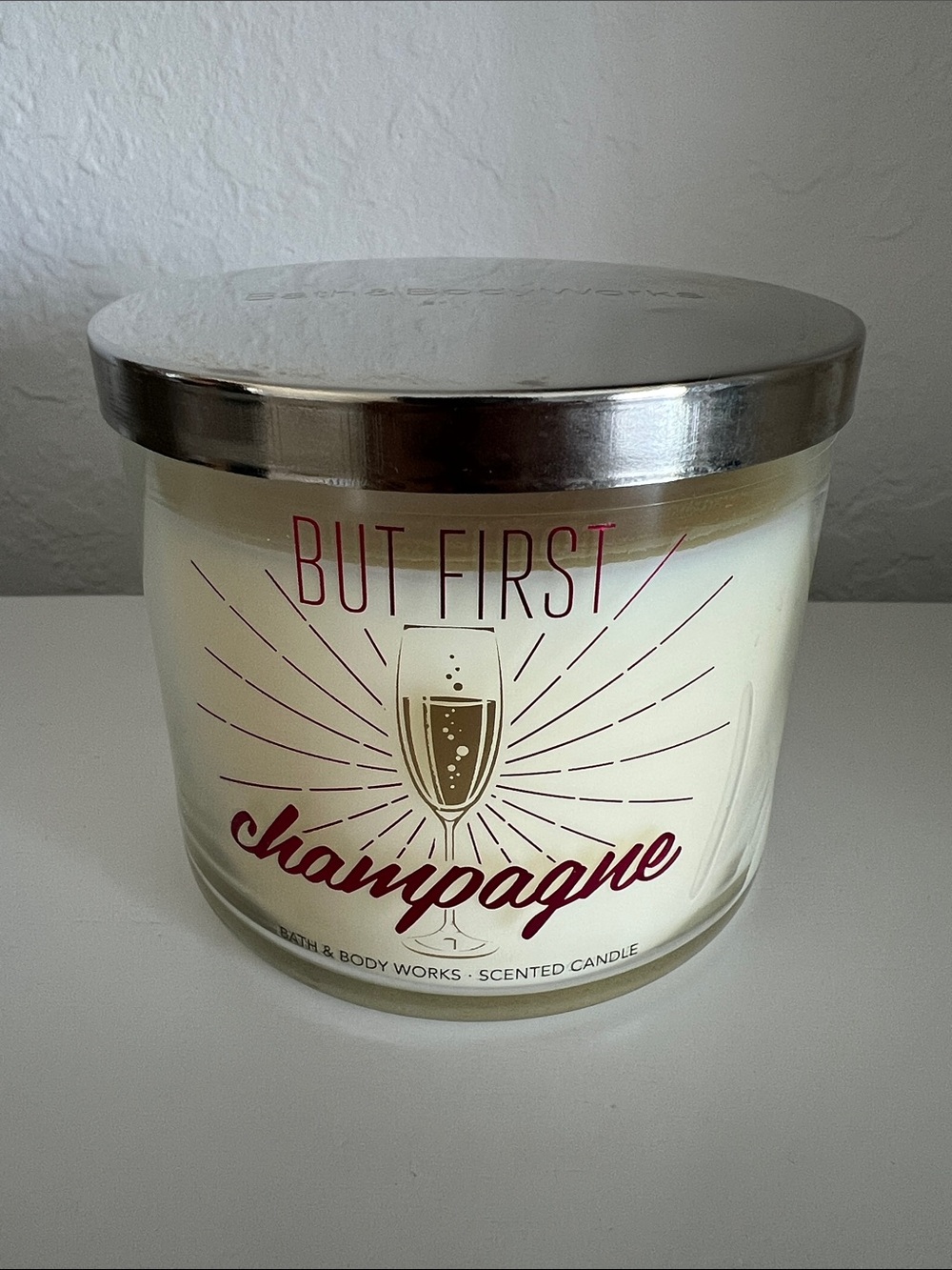 Bath & Body Works But First Champagne Scented Candle - Cream & Silver